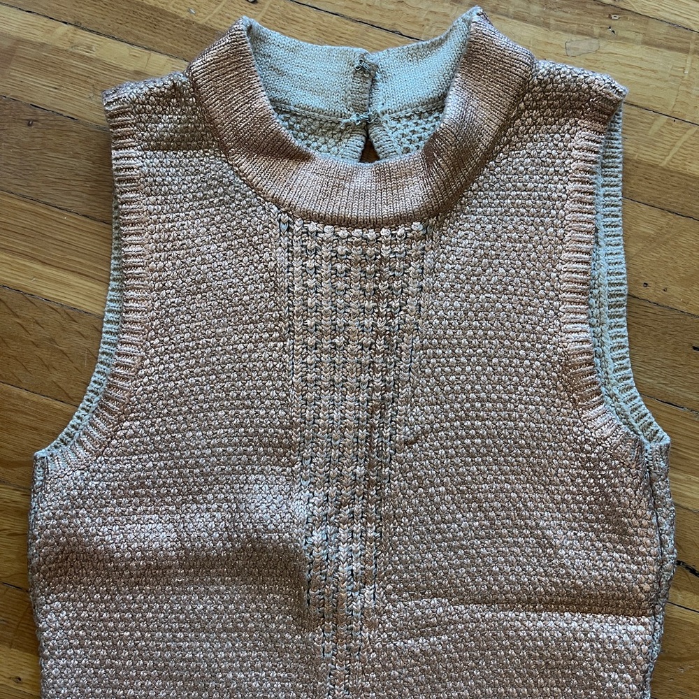 Copper Metallic foil cable knit sweater dress sleeveless bodycon Y2K S cut out